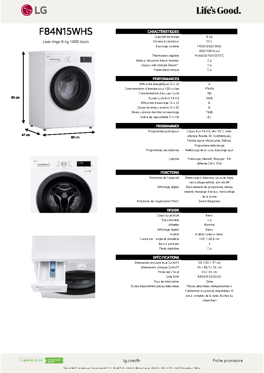 Fiche technique fournisseur
