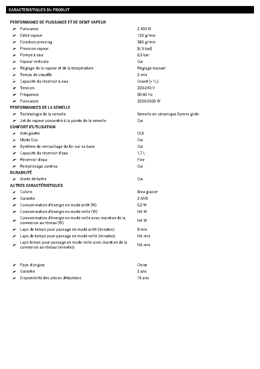 Fiche technique fournisseur