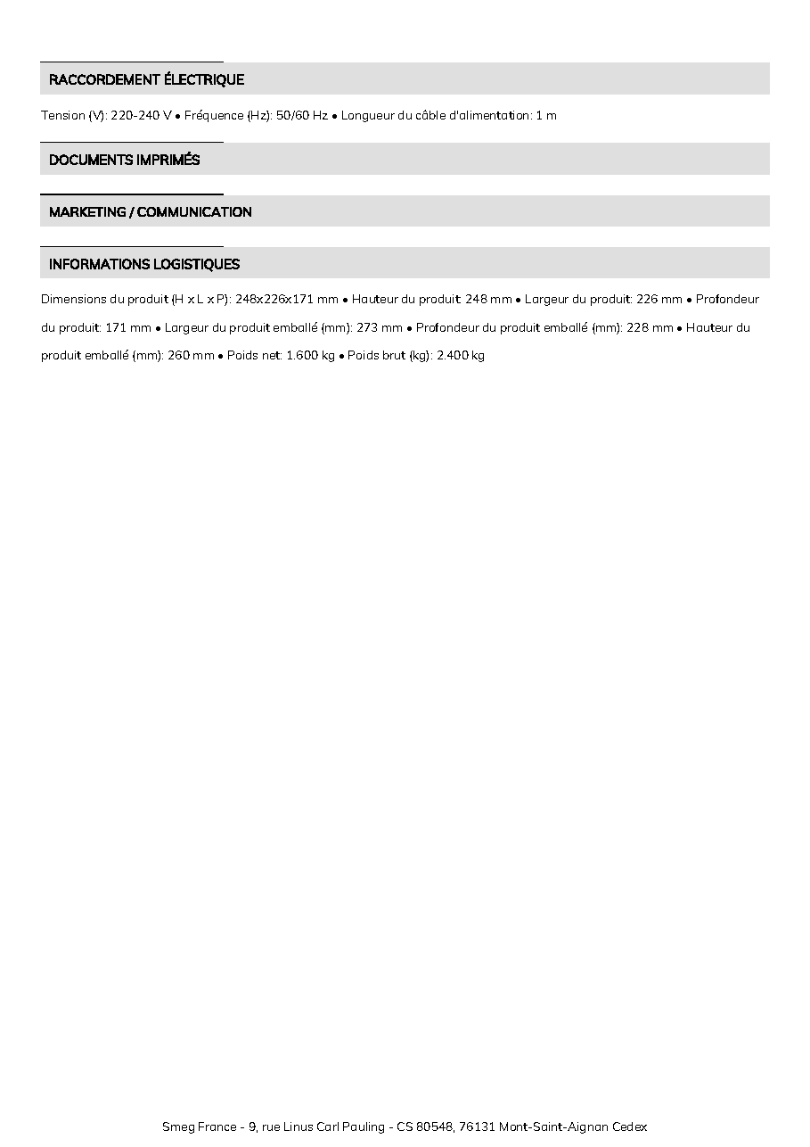 Fiche technique fournisseur