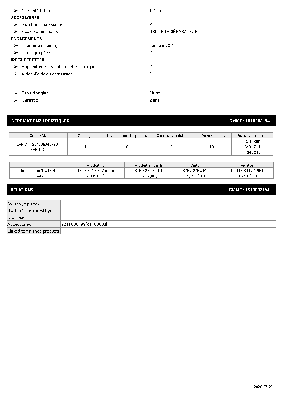 Fiche technique fournisseur
