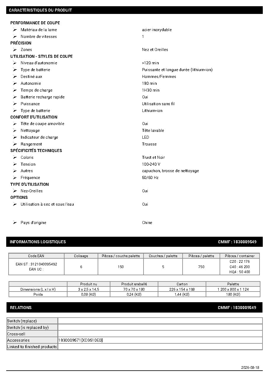 Fiche technique fournisseur