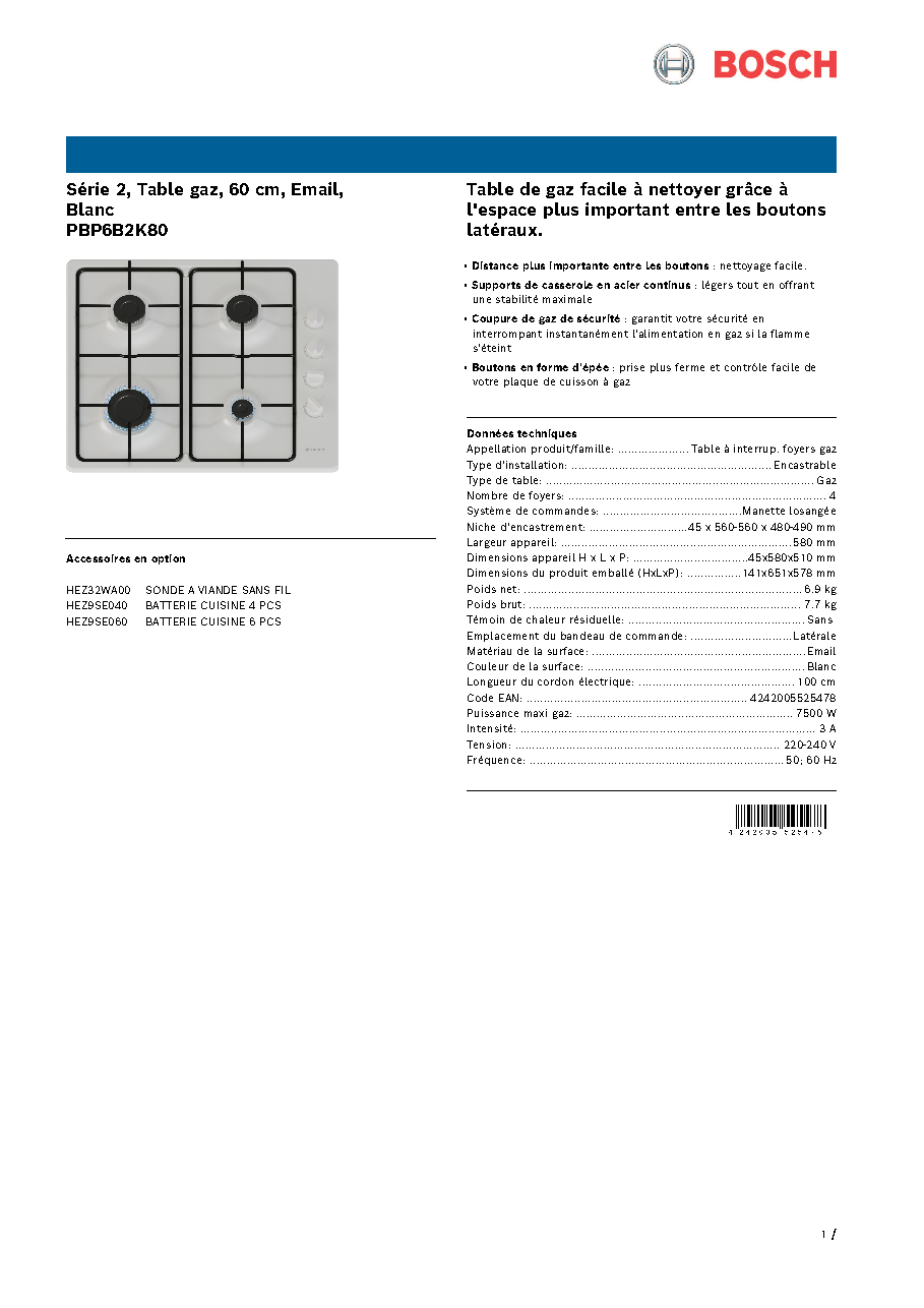Fiche technique fournisseur