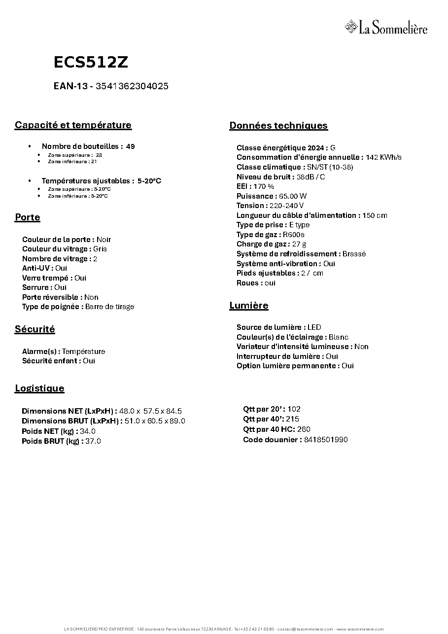 Fiche technique fournisseur