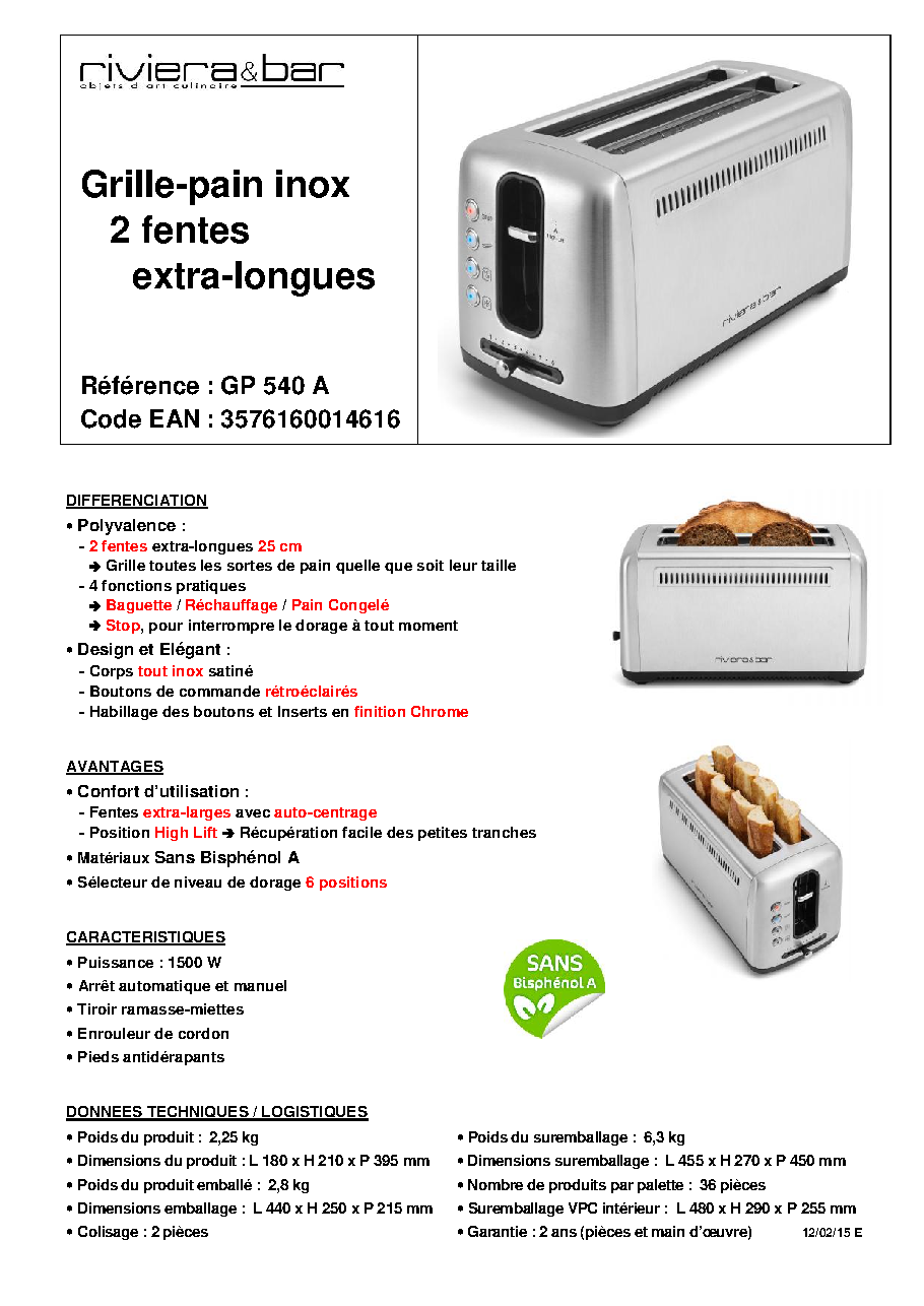 Fiche technique fournisseur