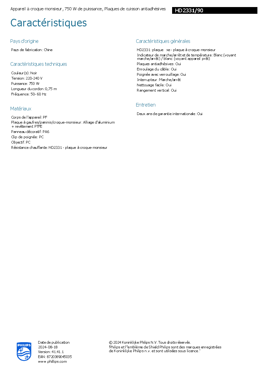 Fiche technique fournisseur