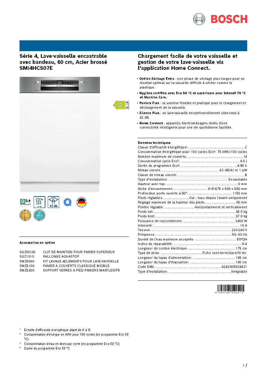 Fiche technique fournisseur