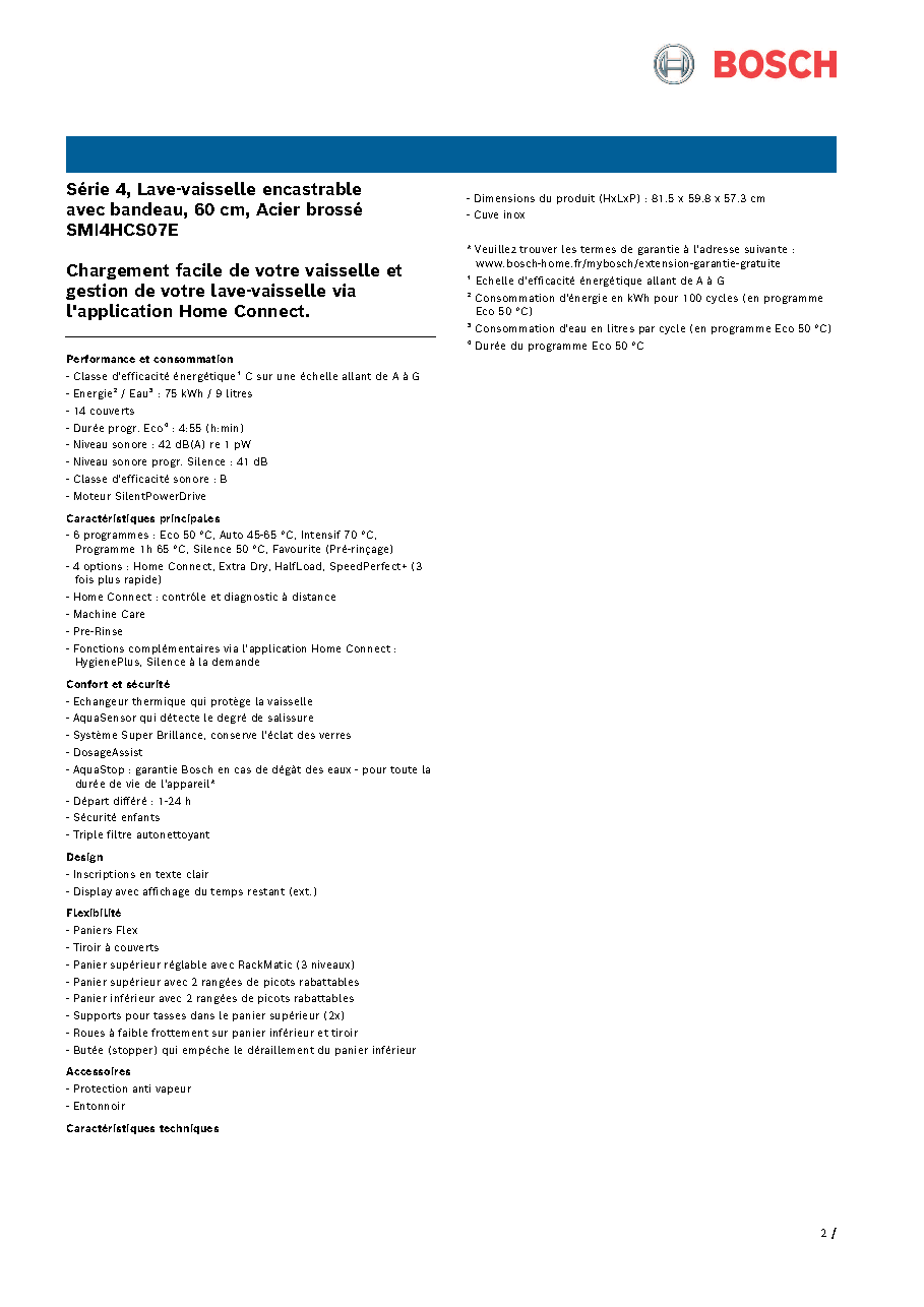 Fiche technique fournisseur