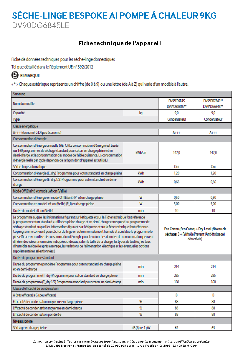 Fiche technique fournisseur