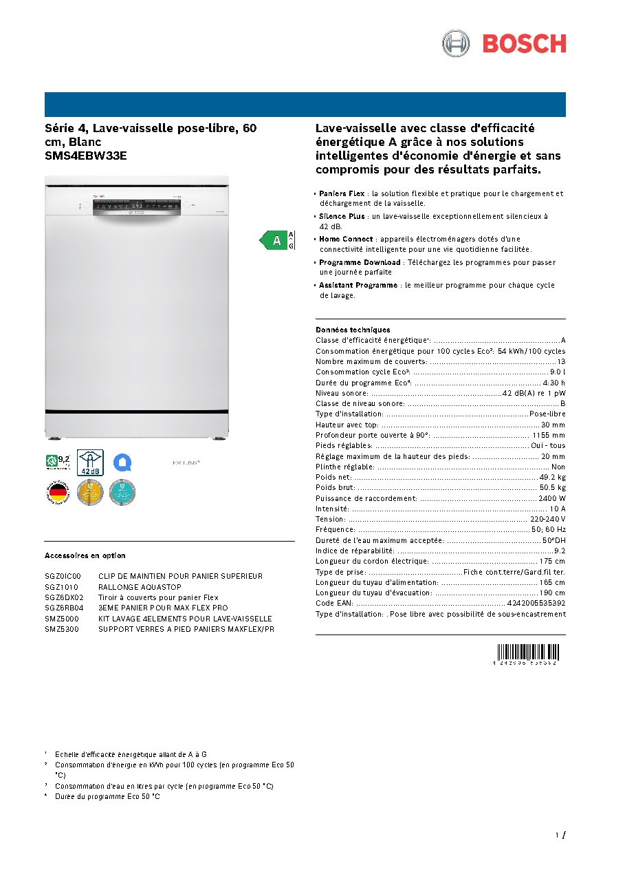 Fiche technique fournisseur