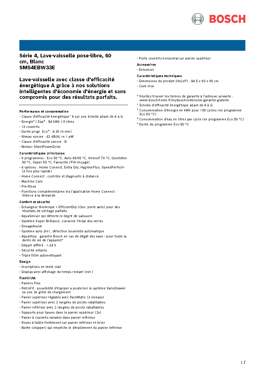 Fiche technique fournisseur