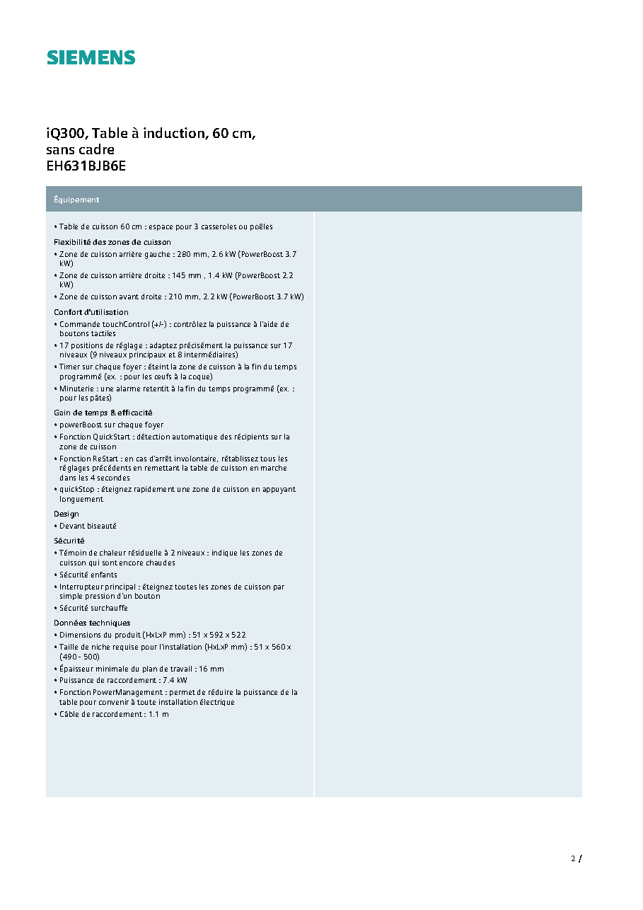 Fiche technique fournisseur