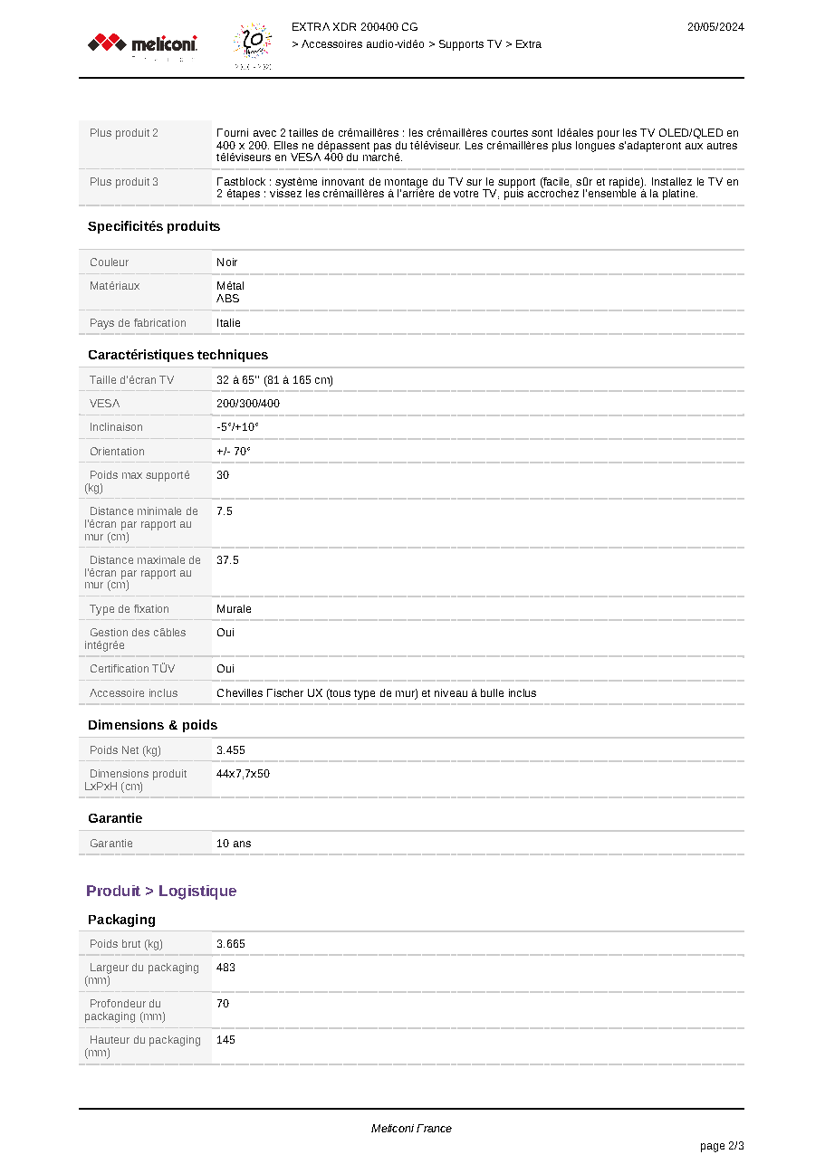 Fiche technique fournisseur