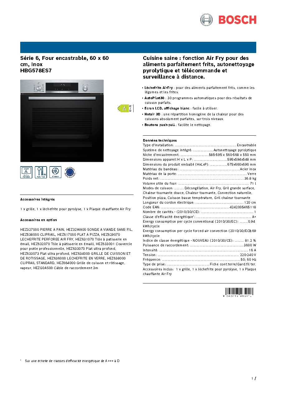 Fiche technique fournisseur