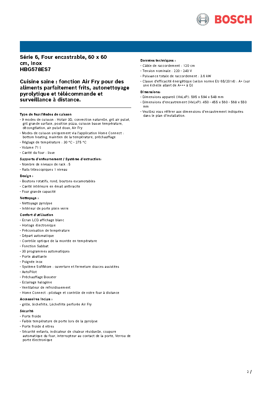 Fiche technique fournisseur