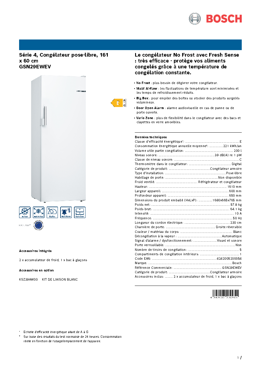 Fiche technique fournisseur