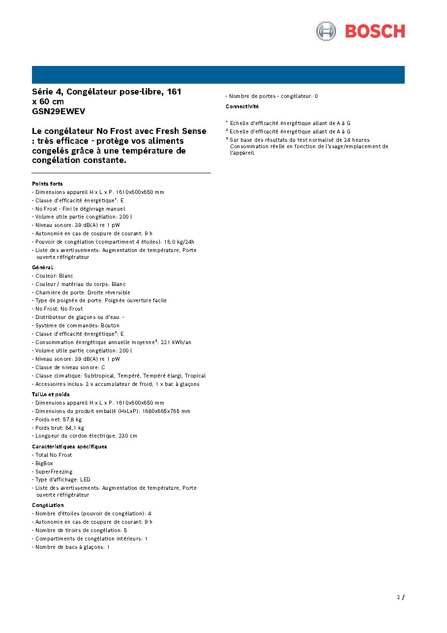 Fiche technique fournisseur