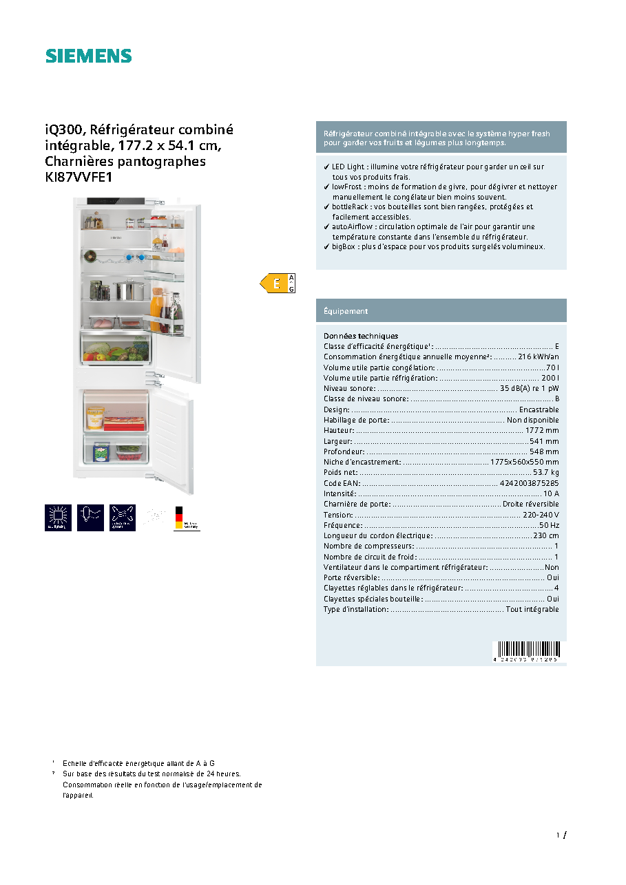 Fiche technique fournisseur