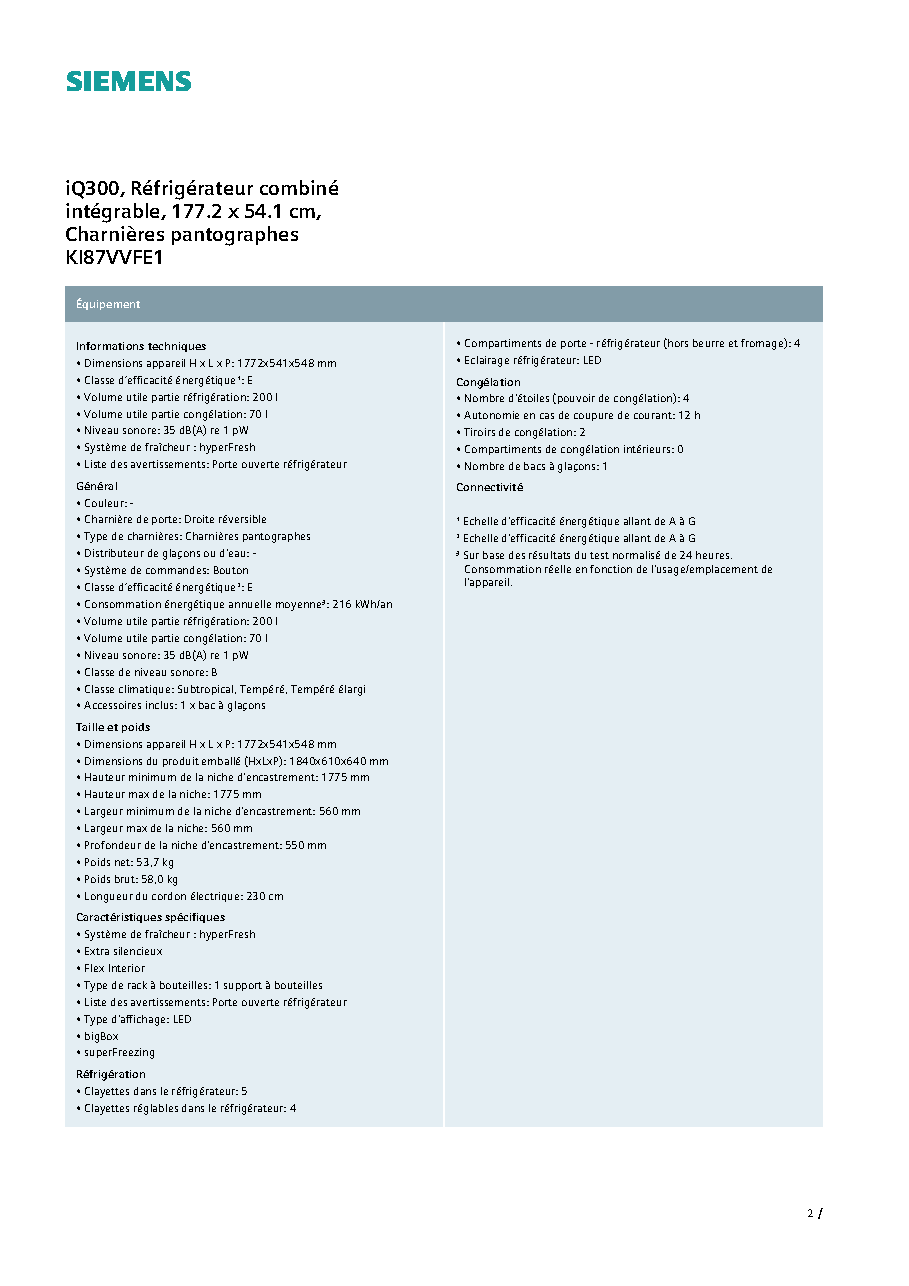 Fiche technique fournisseur