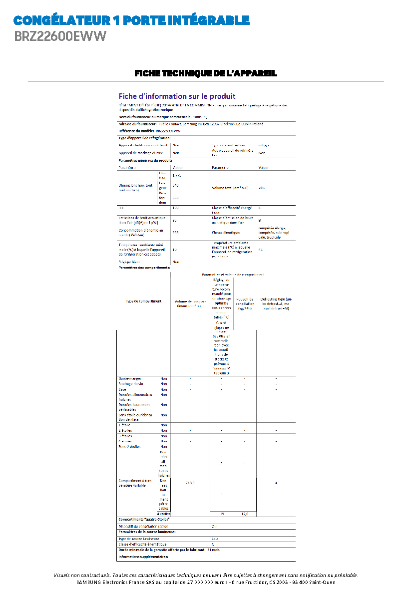 Fiche technique fournisseur