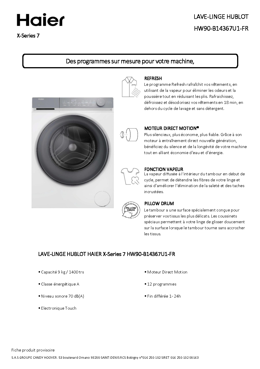 Fiche technique fournisseur