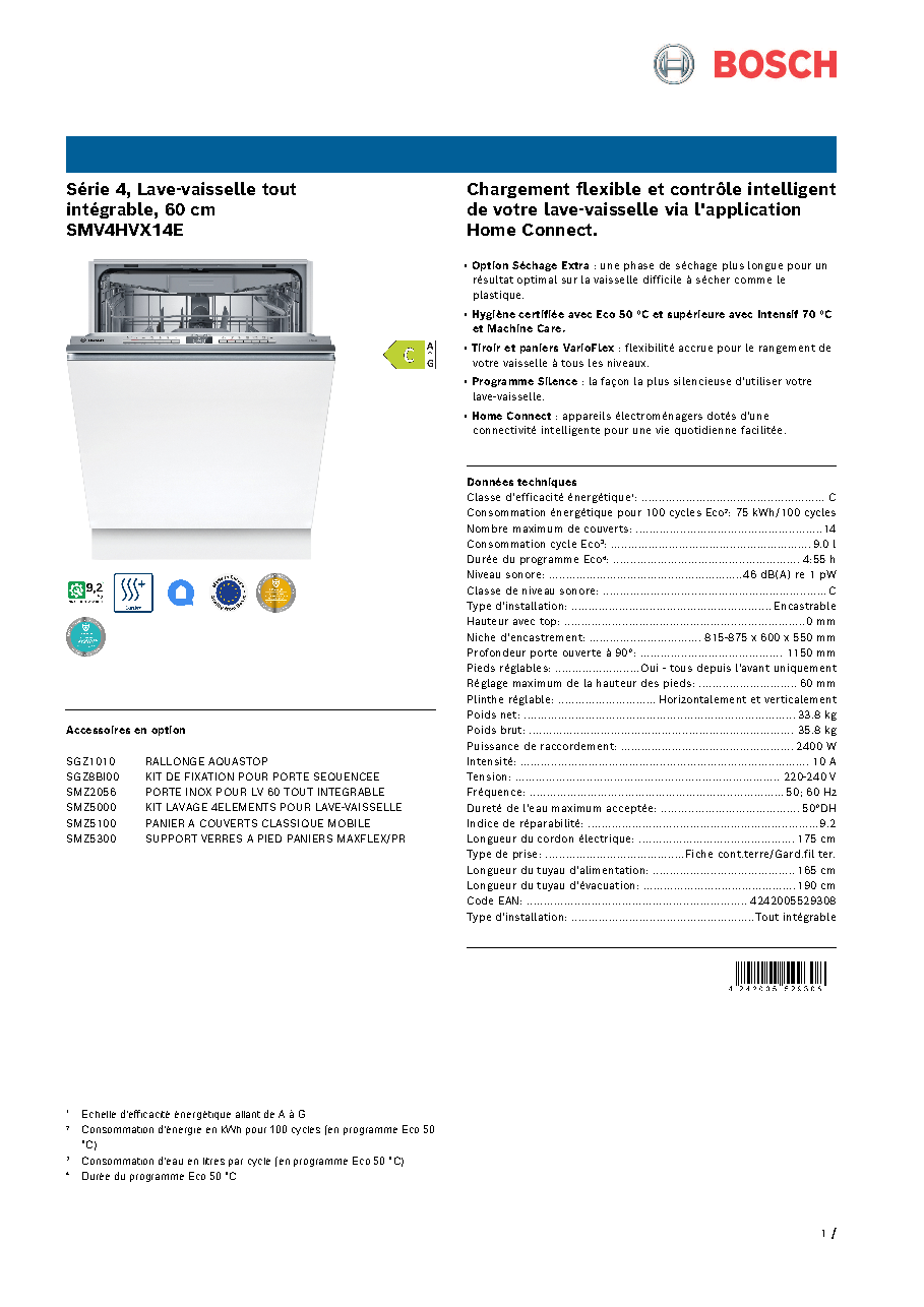 Fiche technique fournisseur