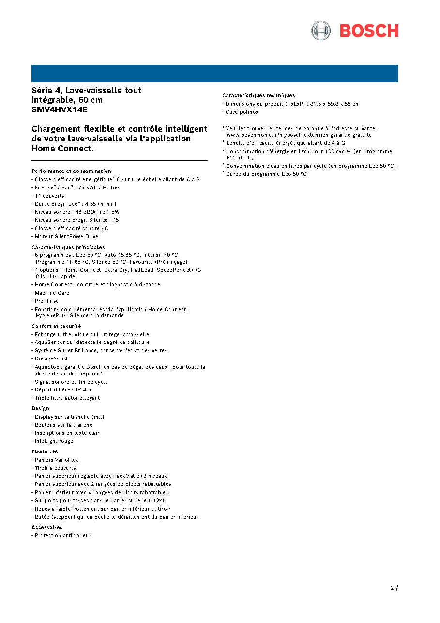 Fiche technique fournisseur