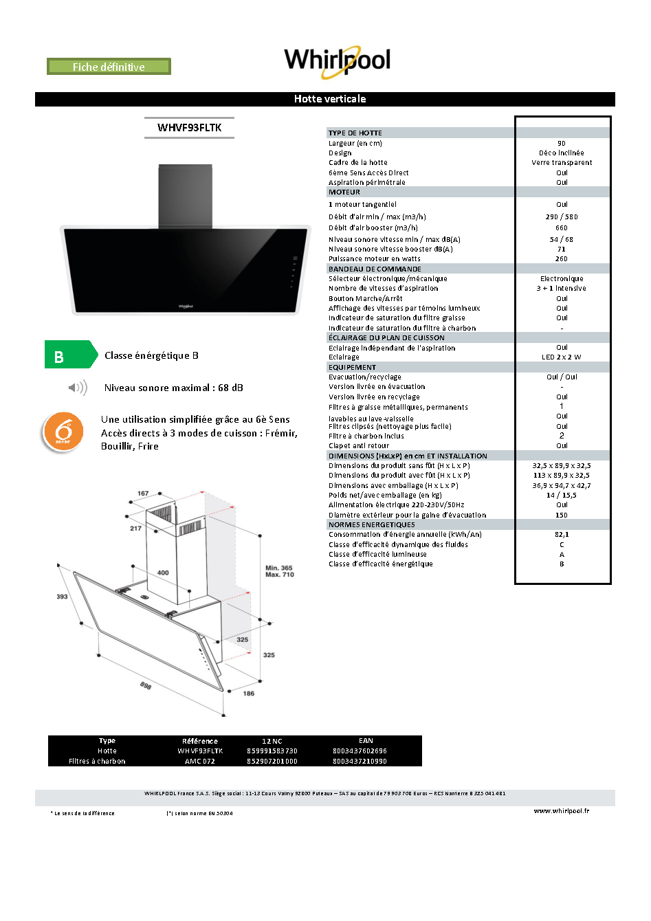 Fiche technique fournisseur