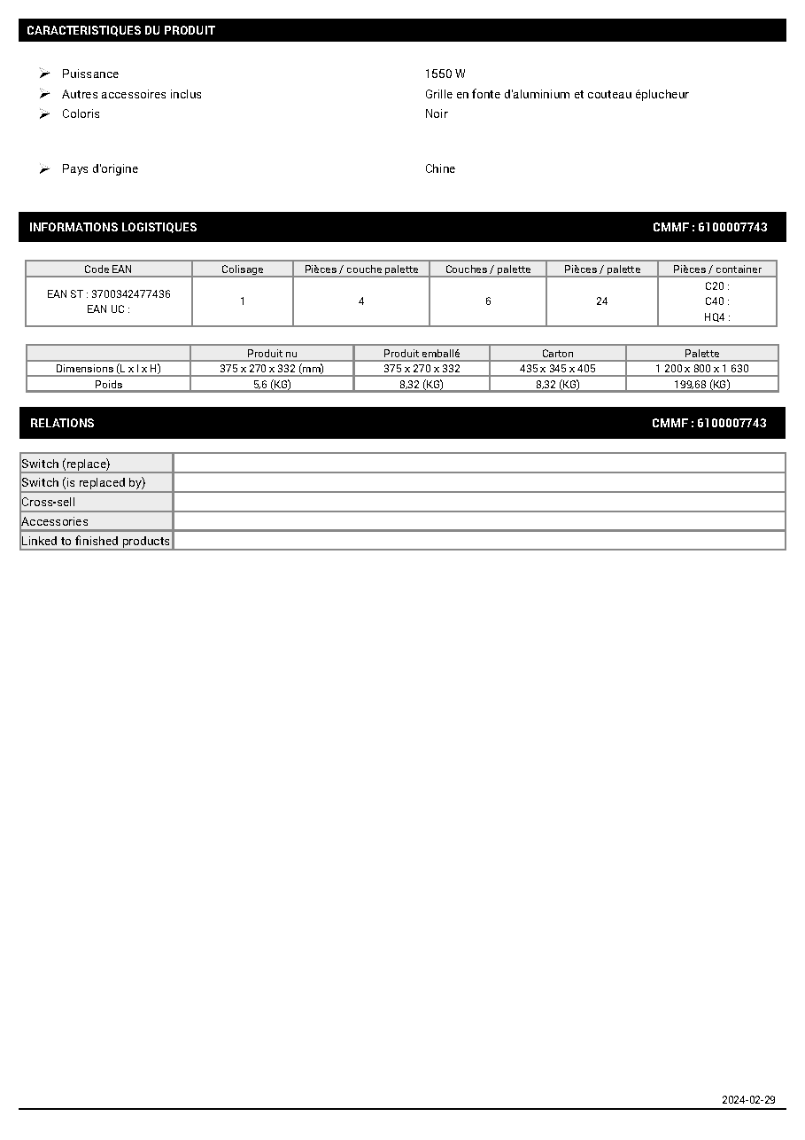 Fiche technique fournisseur