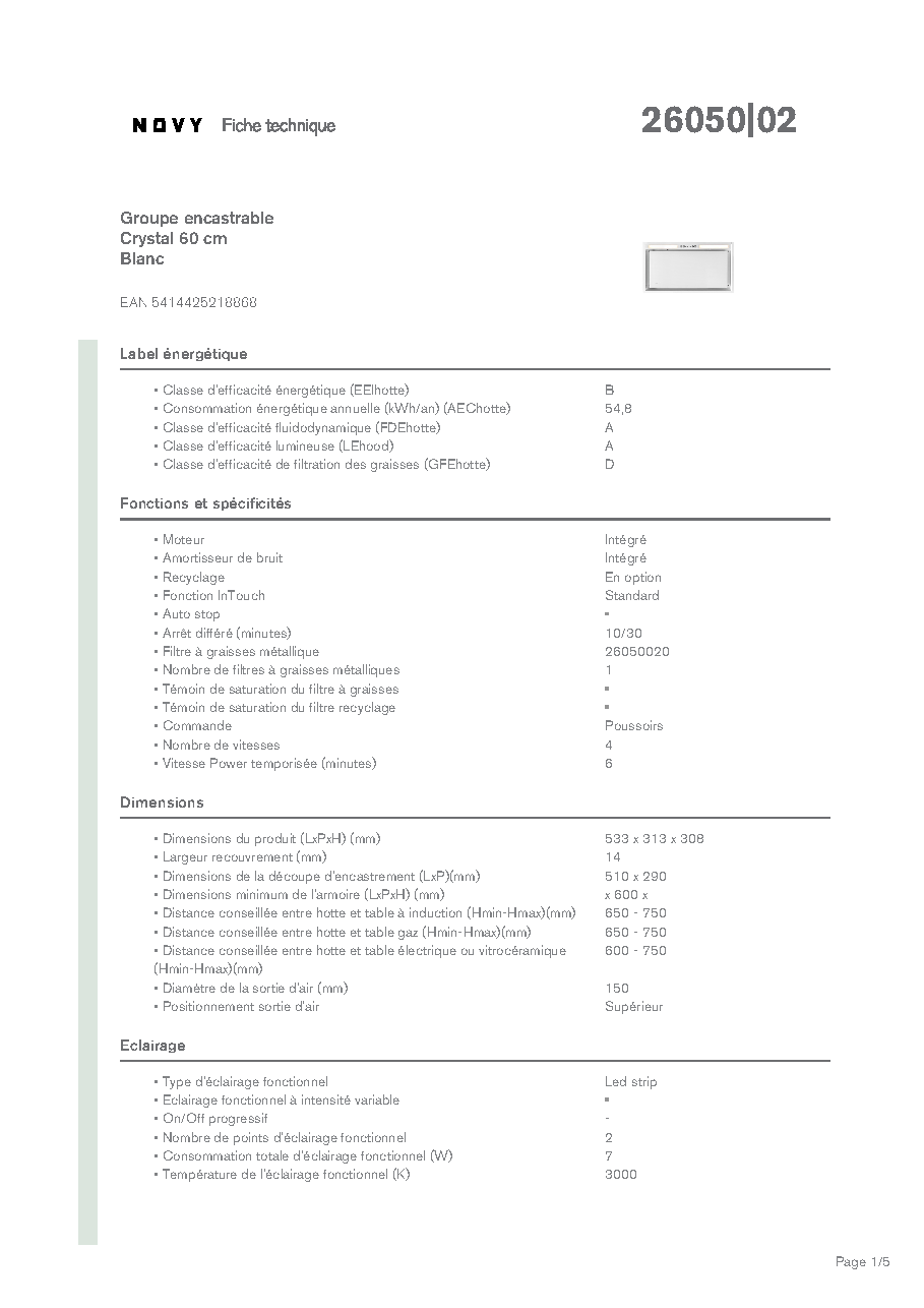 Fiche technique fournisseur