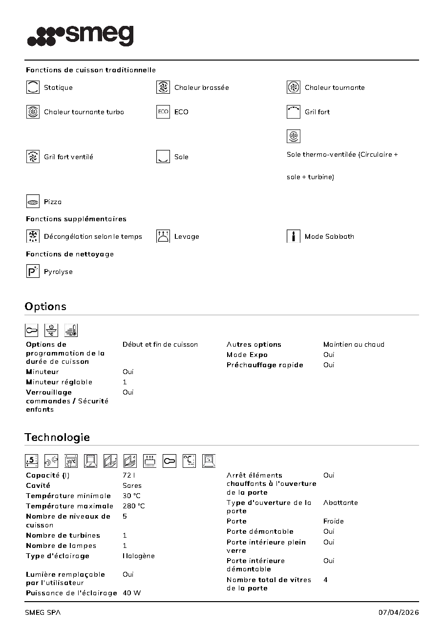 Fiche technique fournisseur