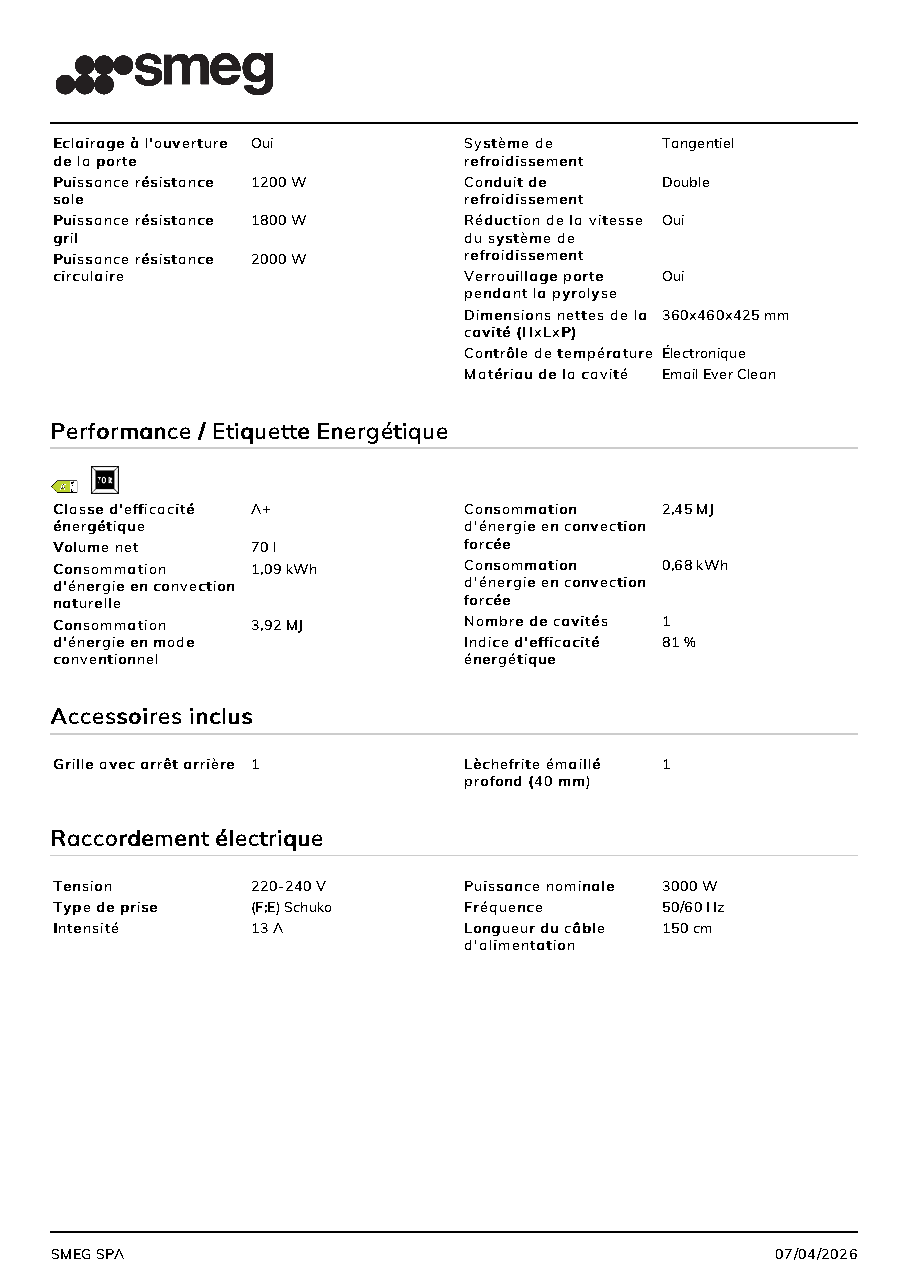 Fiche technique fournisseur