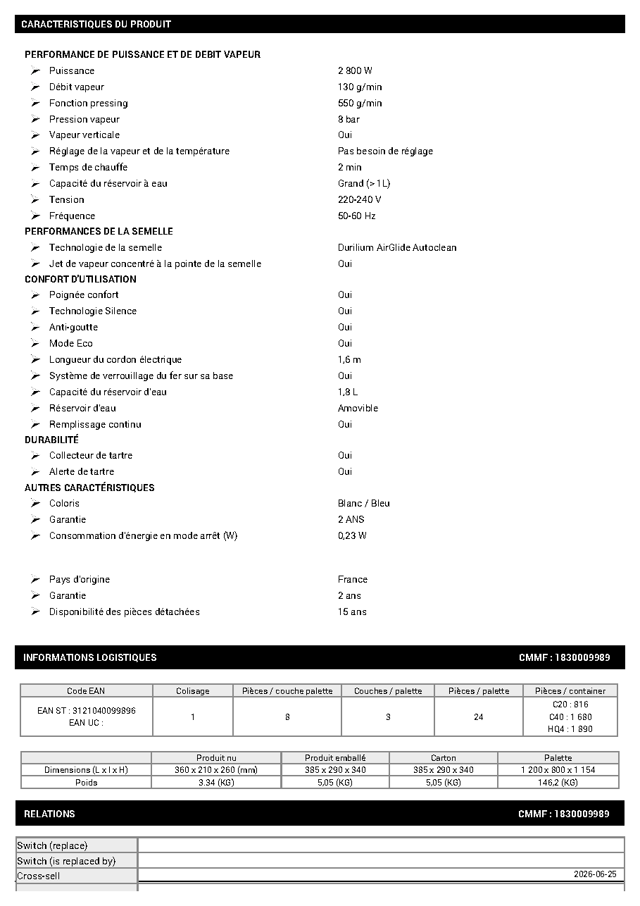 Fiche technique fournisseur
