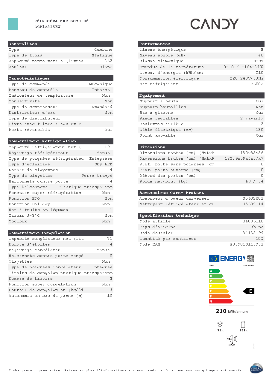 Fiche technique fournisseur