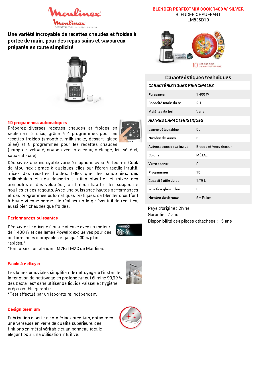 Fiche technique fournisseur