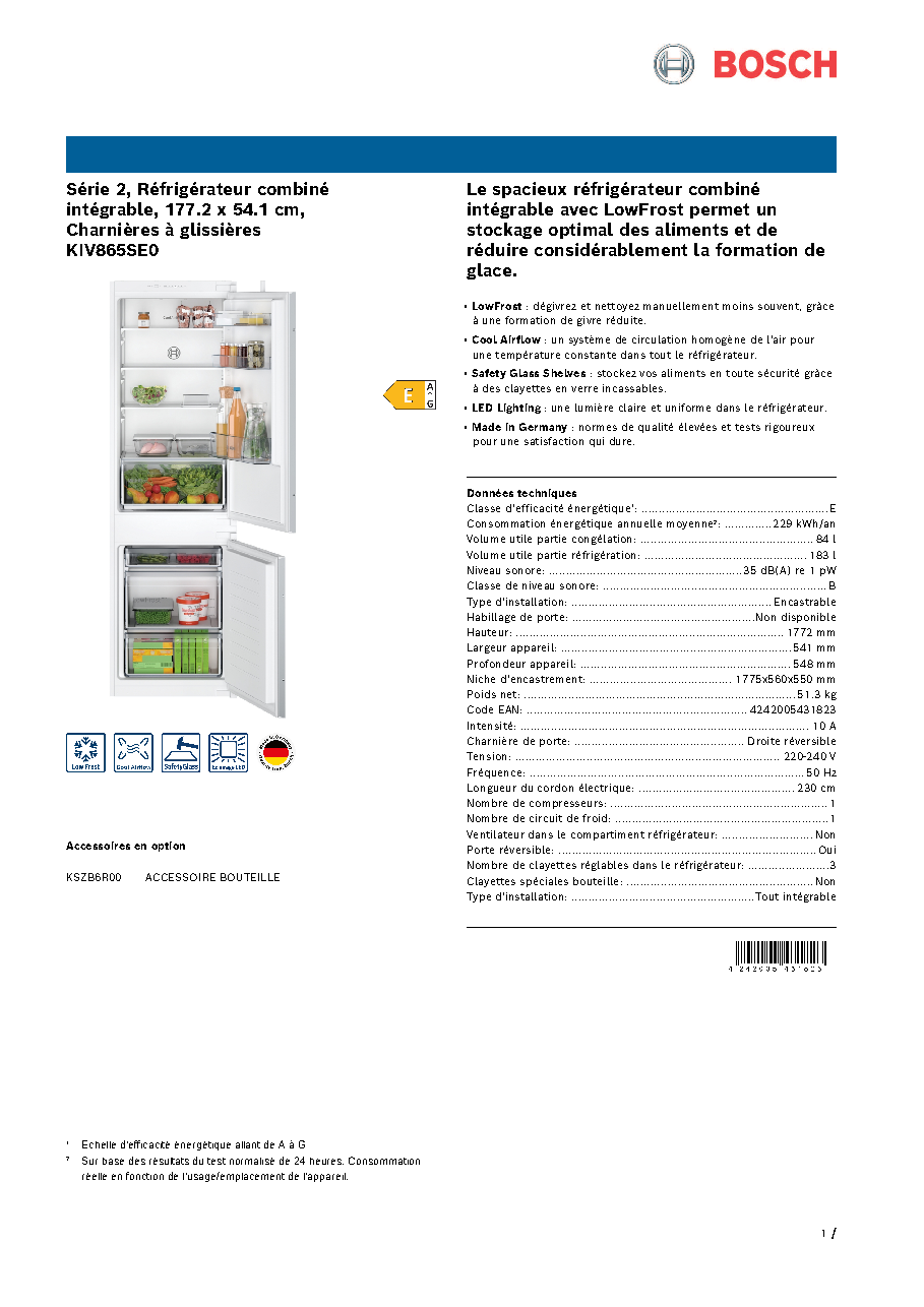Fiche technique fournisseur
