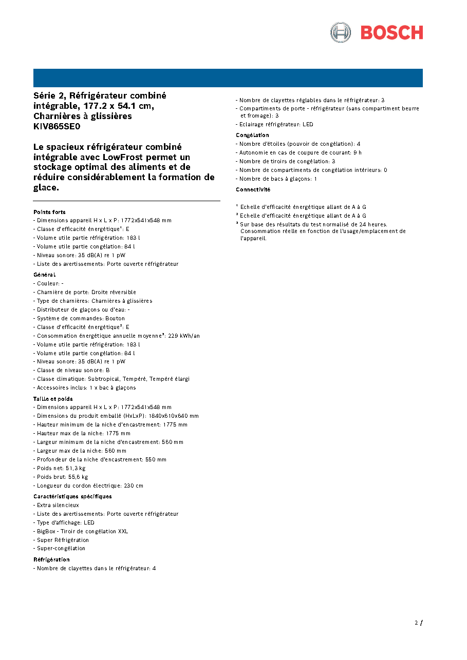 Fiche technique fournisseur