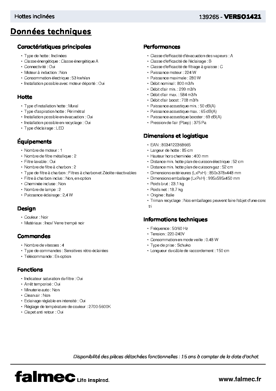 Fiche technique fournisseur