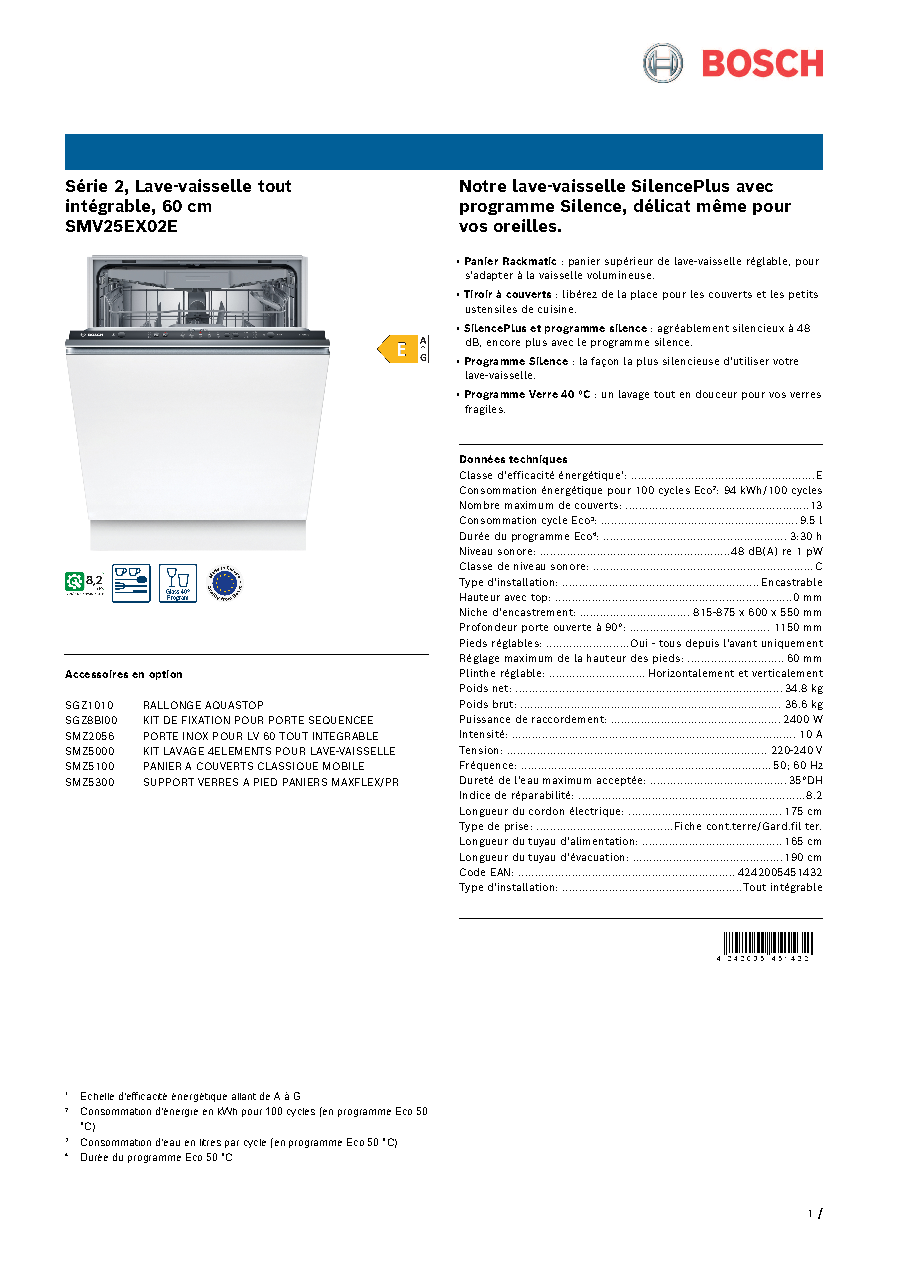 Fiche technique fournisseur