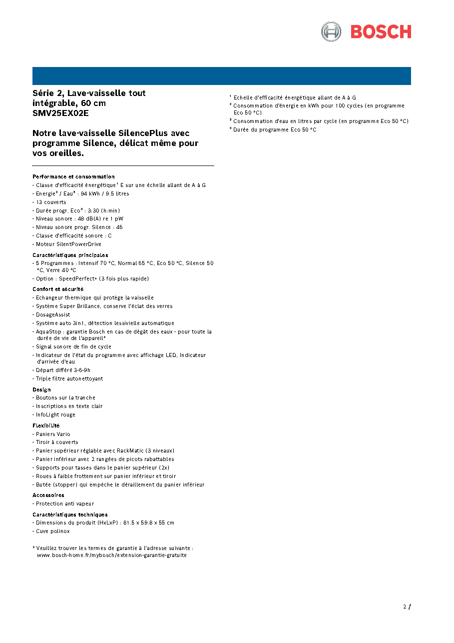 Fiche technique fournisseur