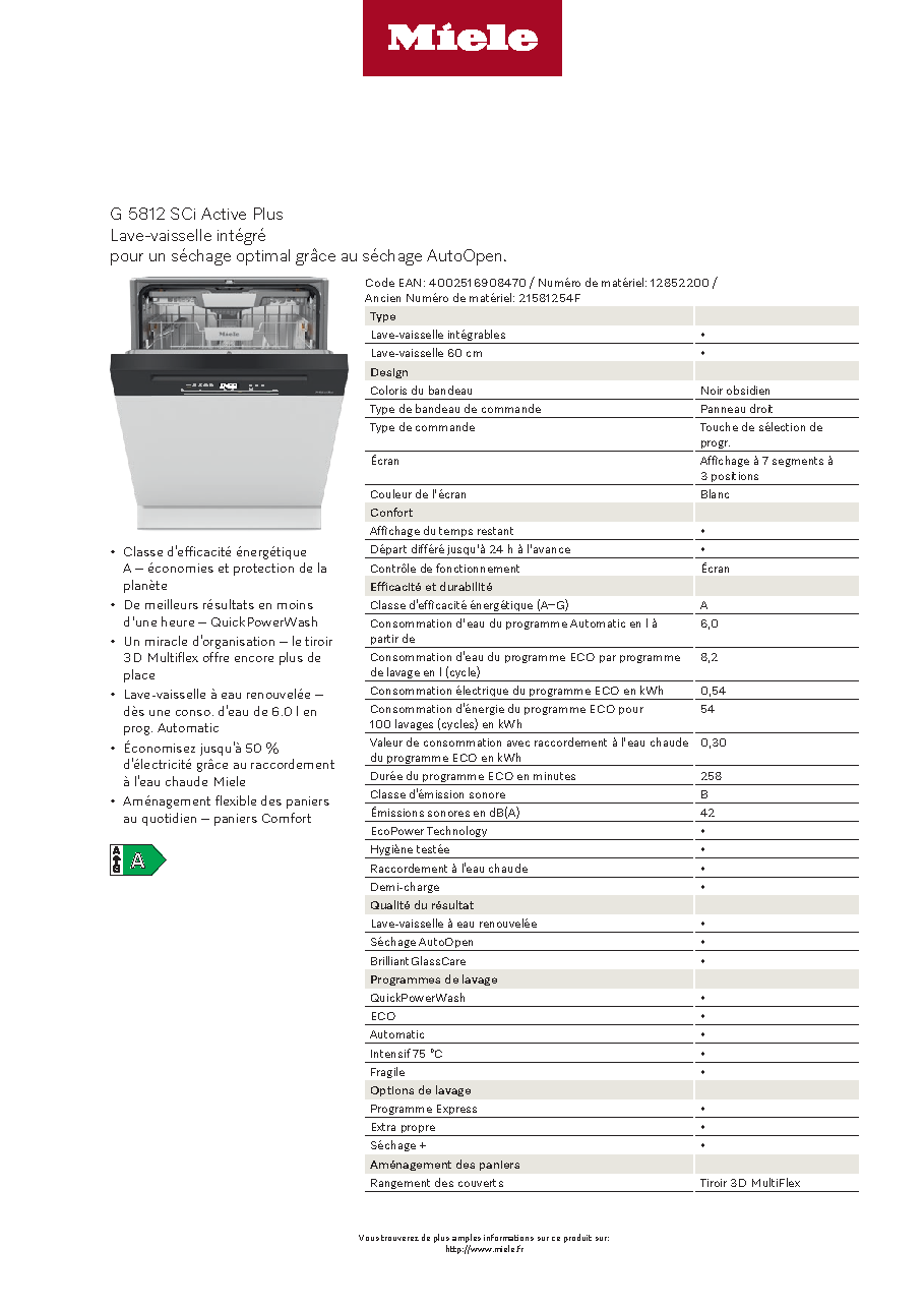 Fiche technique fournisseur