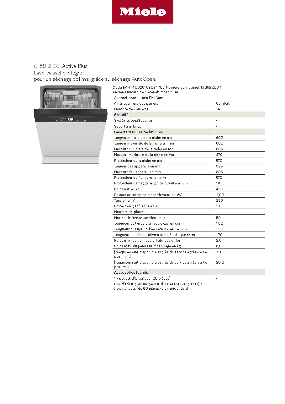 Fiche technique fournisseur