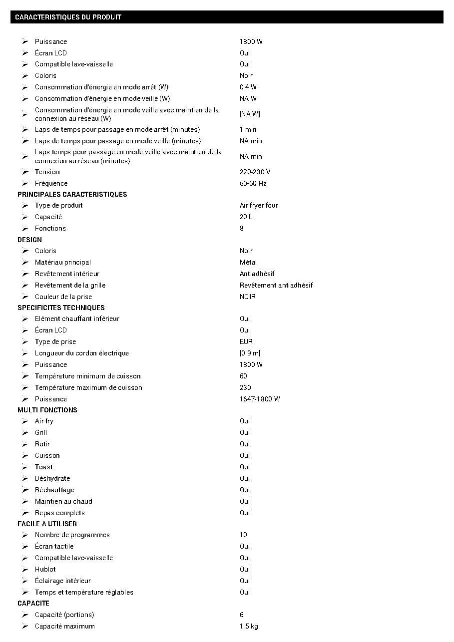 Fiche technique fournisseur