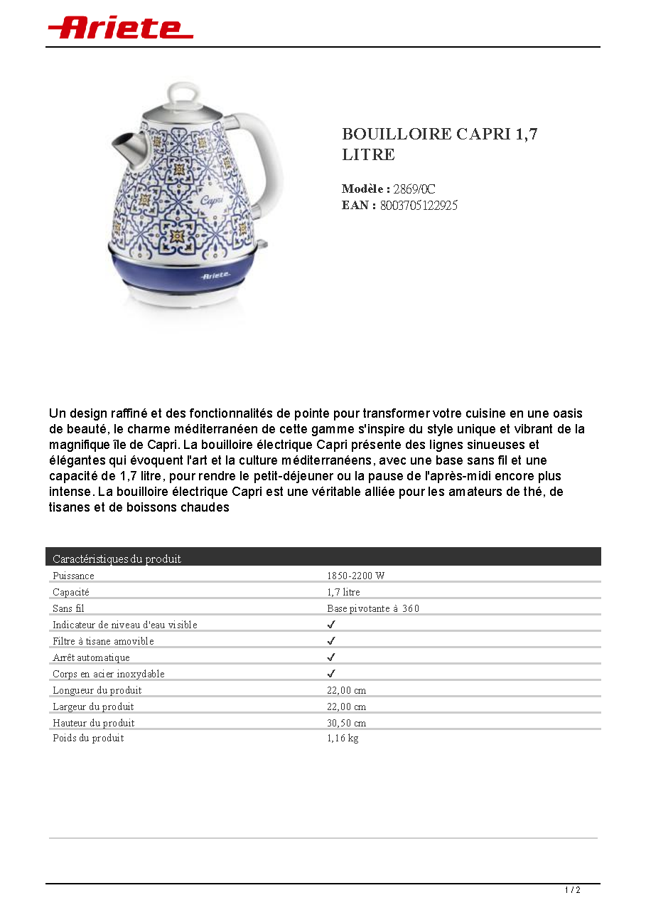Fiche technique fournisseur
