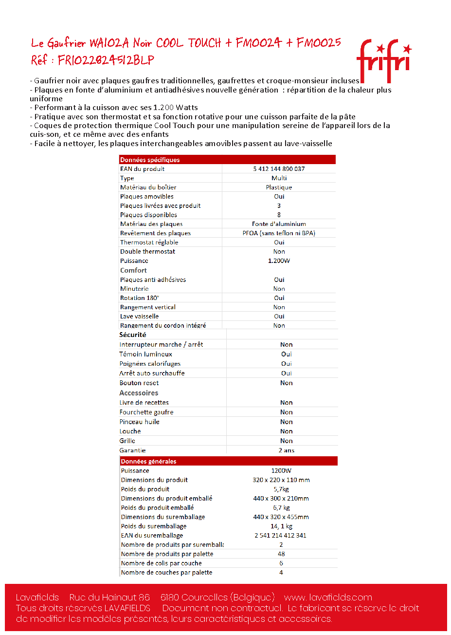 Fiche technique fournisseur