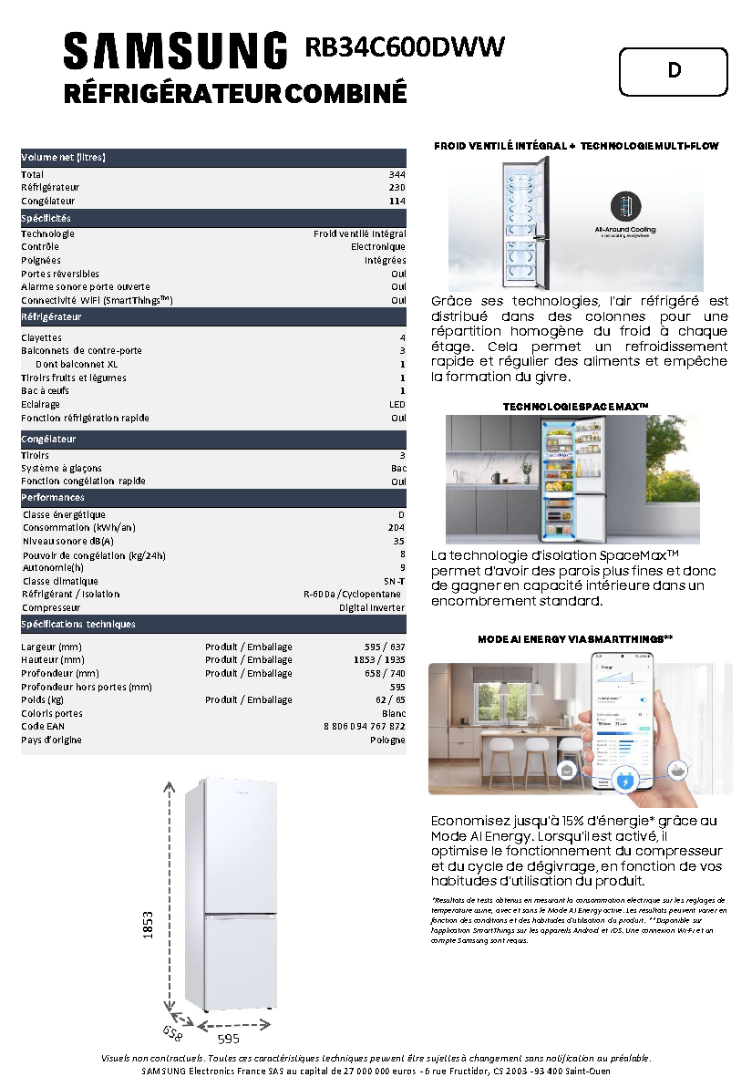 Fiche technique fournisseur
