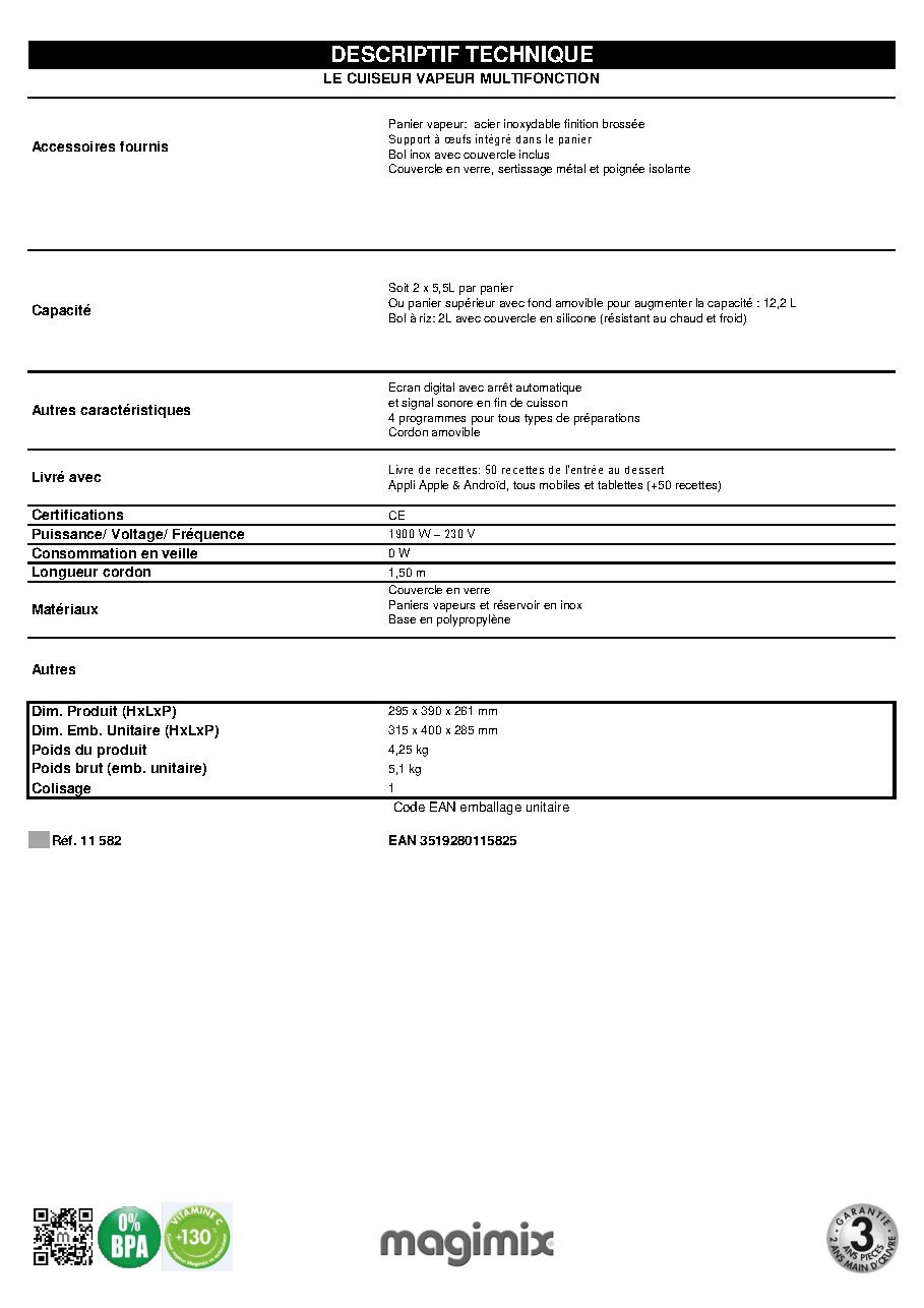 Fiche technique fournisseur