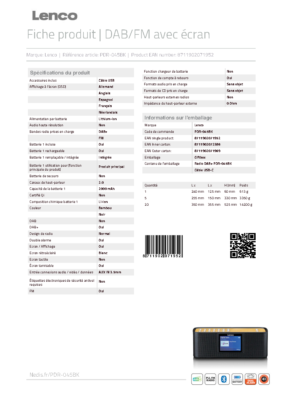 Fiche technique fournisseur