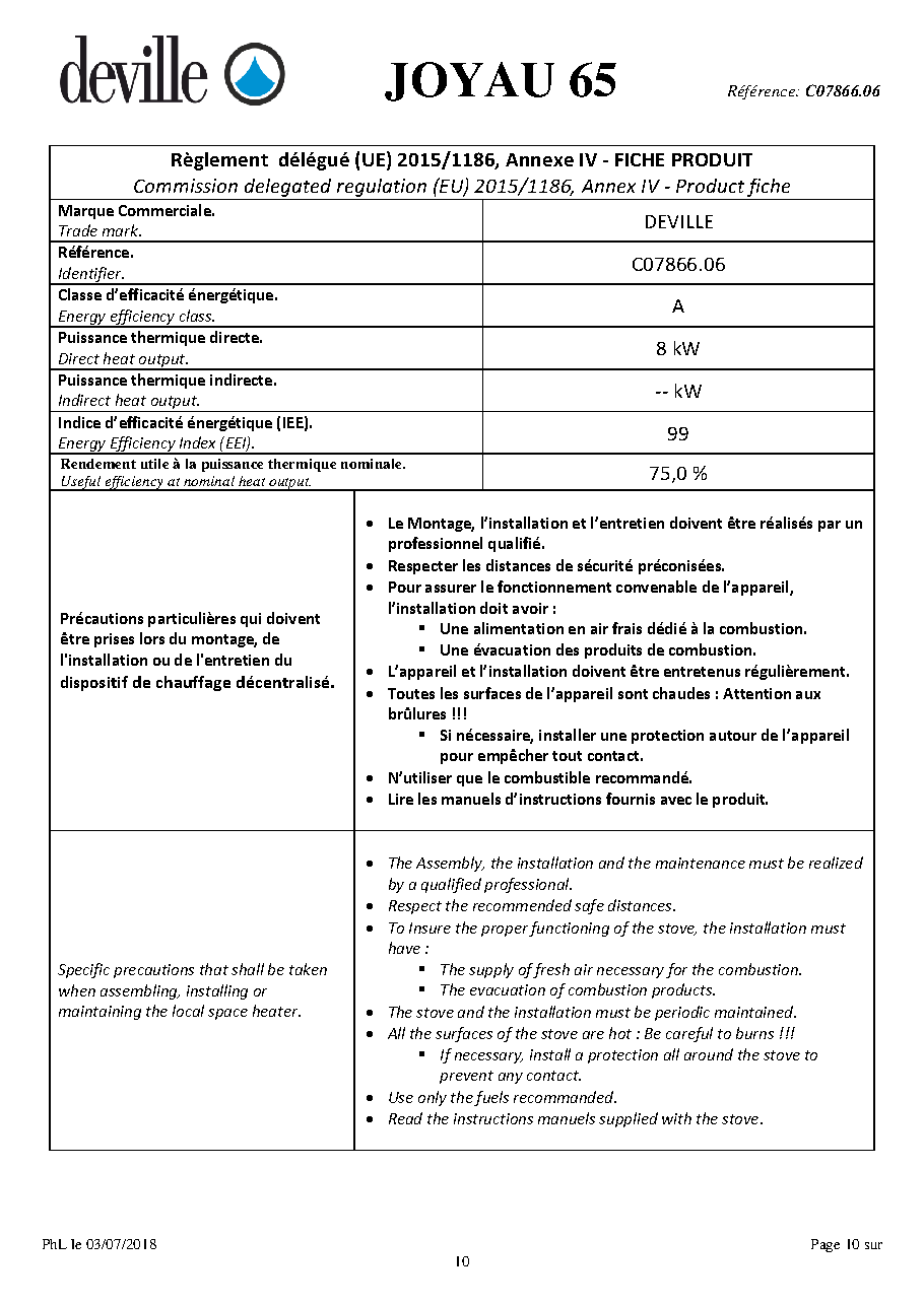 Fiche technique fournisseur