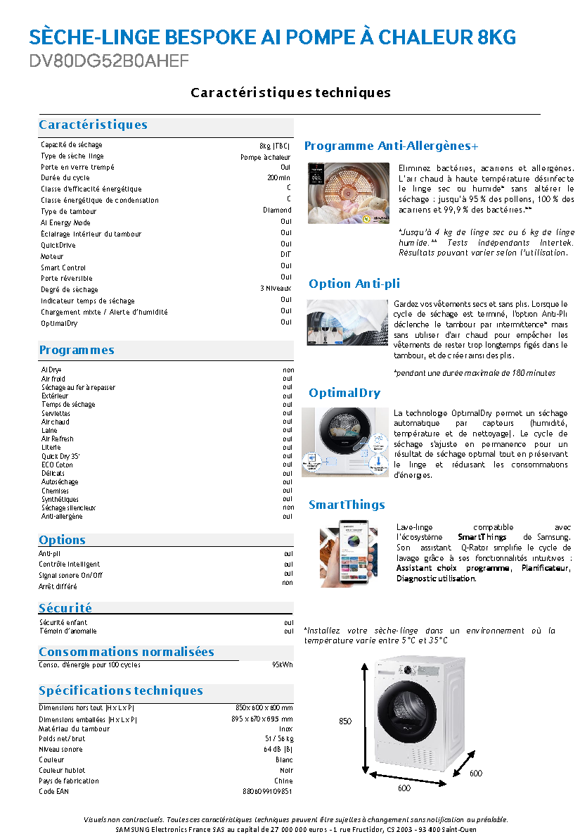 Fiche technique fournisseur
