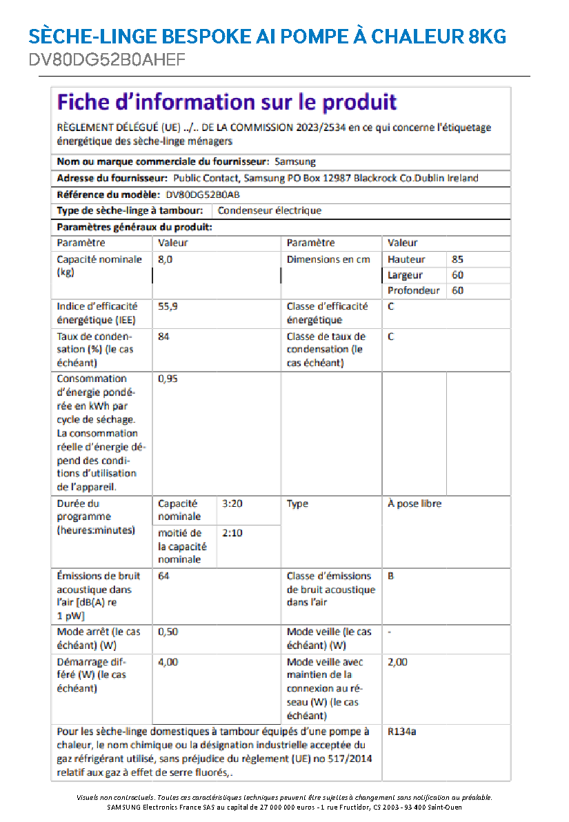Fiche technique fournisseur